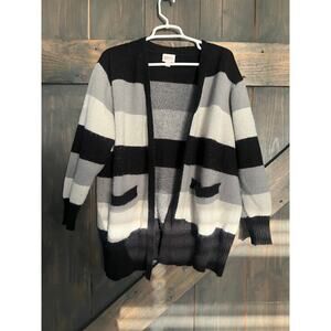 Lularoe Open Cardigan Sweater Womens Extra Large Black White Grey Striped